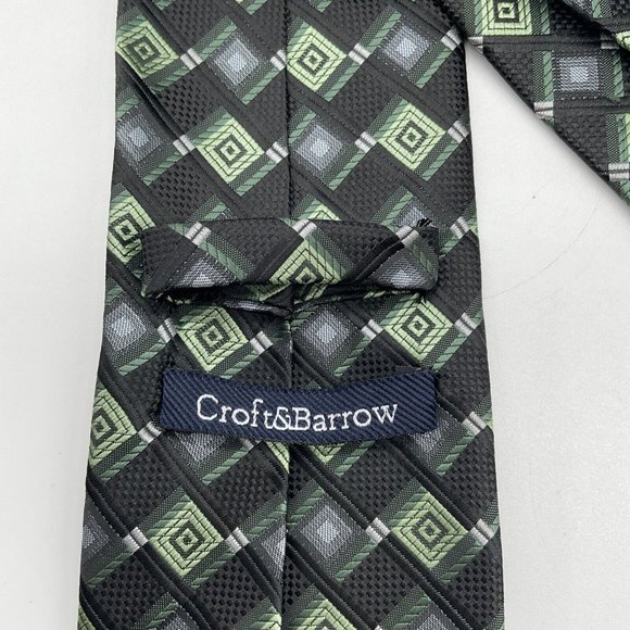Croft & Barrow Men's Geometric Pattern 100% Polyester Neck Tie Green - Picture 3 of 5